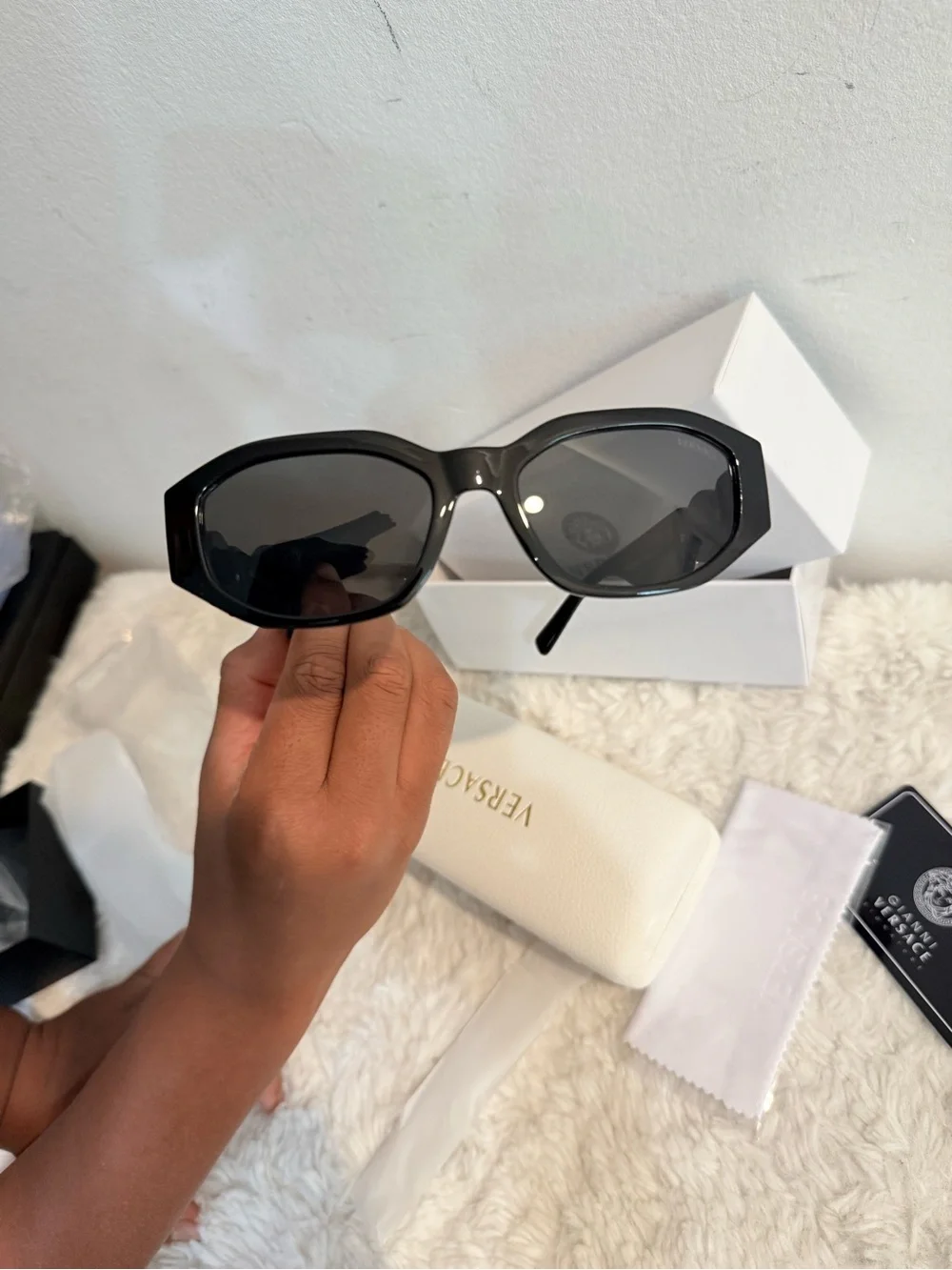 Versace Black Sunglasses with Gold Medallion Detail